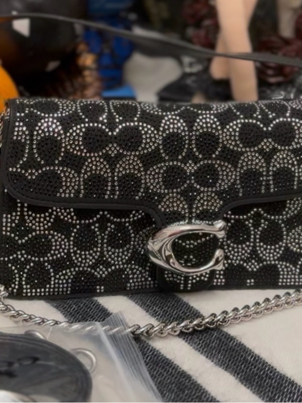 Coach Black Signature Crystal Chain purse